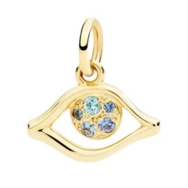 CIONDOLO OCCHIO ORO GIALLO, ZAFFIRI E TOPAZI [040151af]