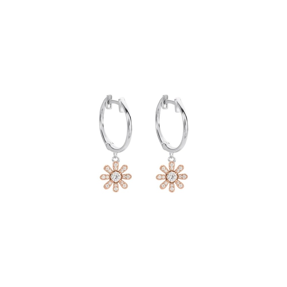 Orecchini A Cerchio Silver Moments Argento Bicolore Bianco - Rosa Cubic Zirconia [e1528fc1]