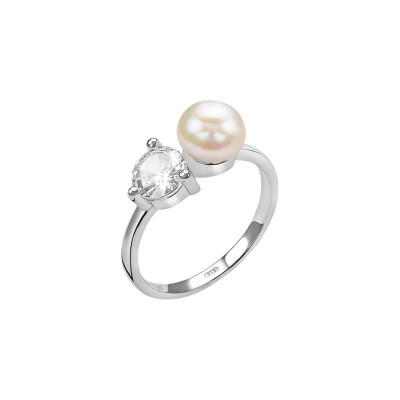 Anello Bilogy Silver Pearls Argento Rodiato Perla sintetica Cubic Zirconia [c9328515]