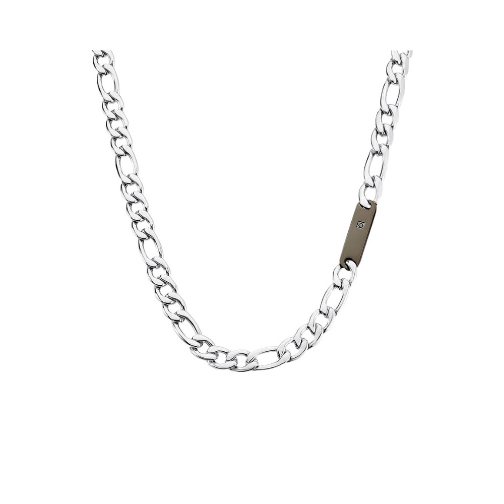 Collana Man Code Acciaio Bicolore Bianco  Nero Cubic Zirconia [9cf1c4da]