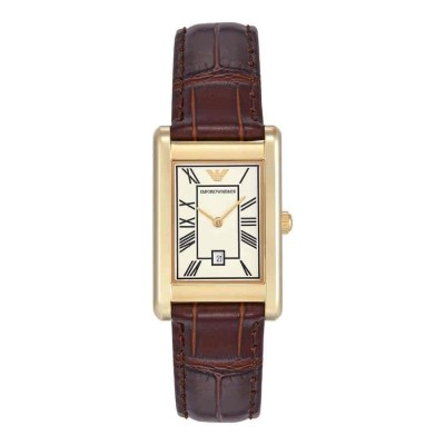 Orologio a due lancette in pelle marrone con datario [5b1c442d]