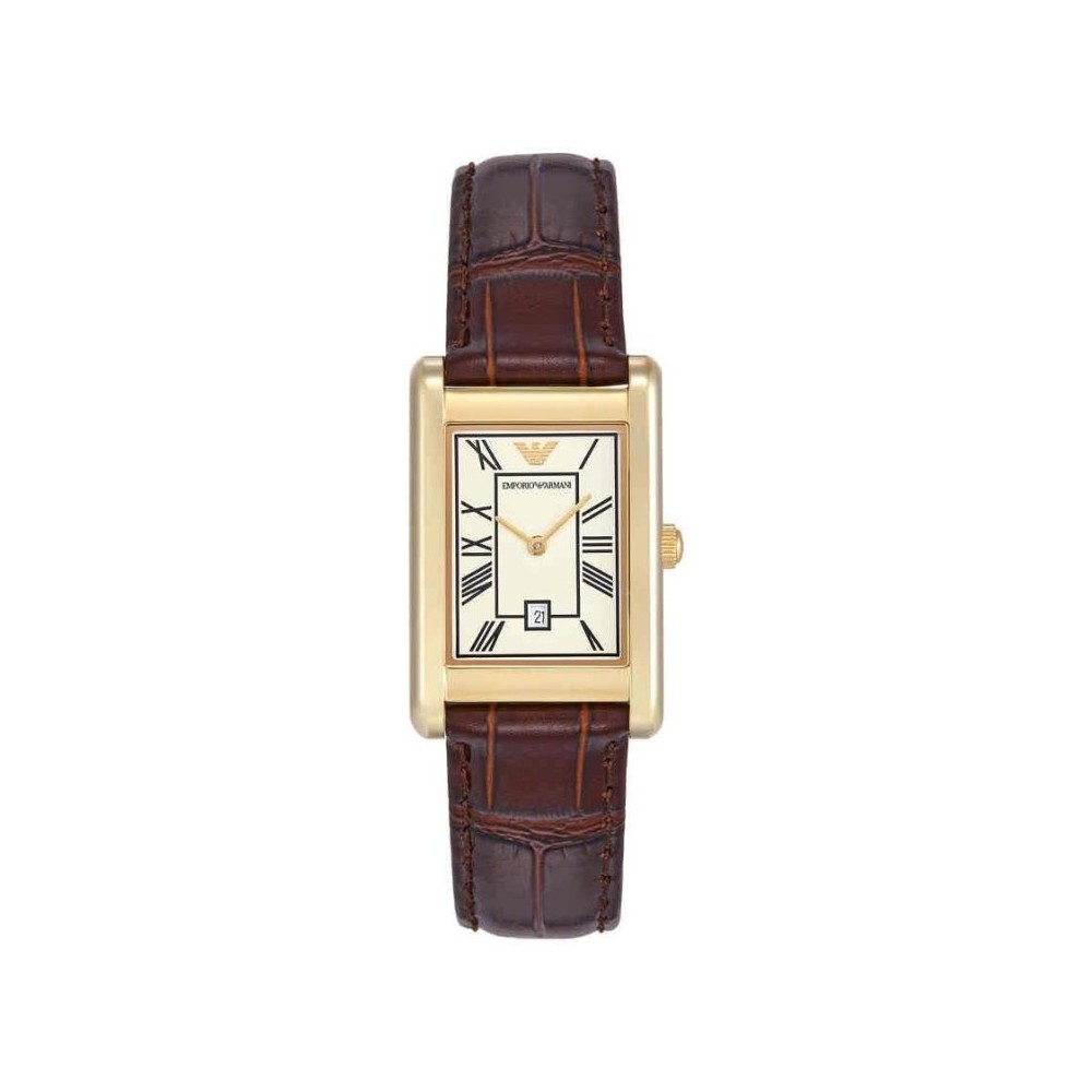 Orologio a due lancette in pelle marrone con datario [5b1c442d]