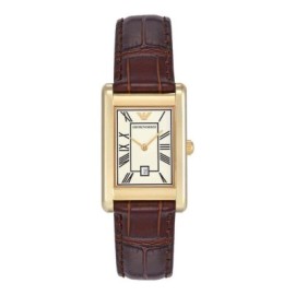 Orologio a due lancette in pelle marrone con datario [5b1c442d]