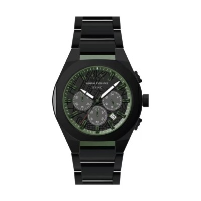 Orologio crono Armani Exchange Sync acciaio nero dettagli verdi [f53274cc]