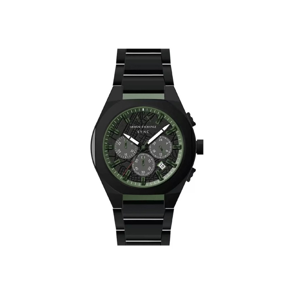 Orologio crono Armani Exchange Sync acciaio nero dettagli verdi [f53274cc]