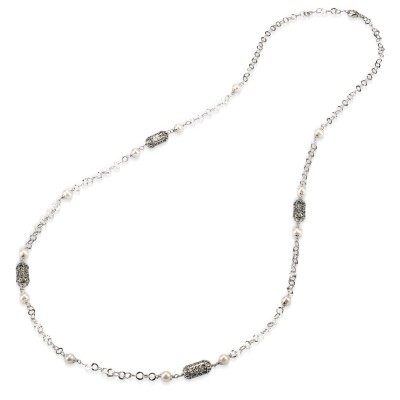 Collana lunga argento brunito con Lanterne e perle [f451ad91]