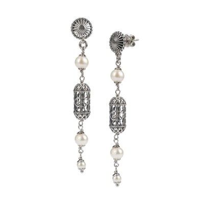 Orecchini argento brunito con Lanterne mediterranee e perle [5972639a]