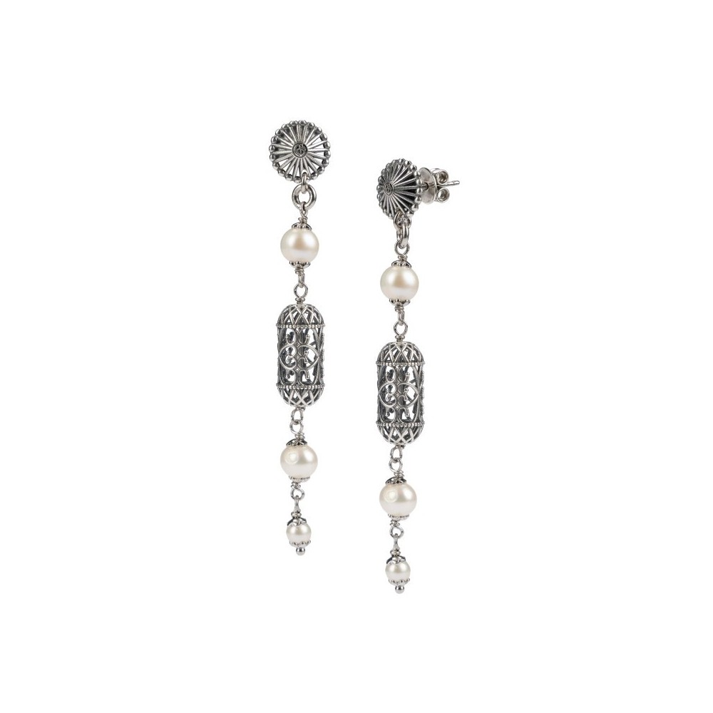 Orecchini argento brunito con Lanterne mediterranee e perle [5972639a]