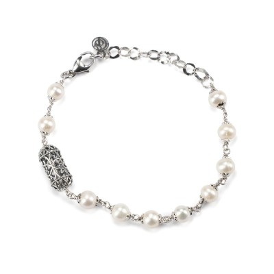 Bracciale argento brunito con Lanterna mediterranea e perle [dedebb9b]
