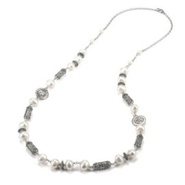 Collana lunga argento brunito con simboli Magna Grecia e perle [d68ccb48]