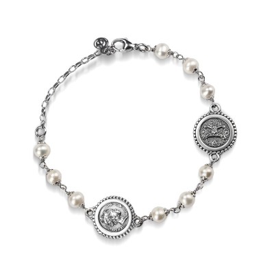 Bracciale argento brunito con Moneta, Maschera e perle [51201349]