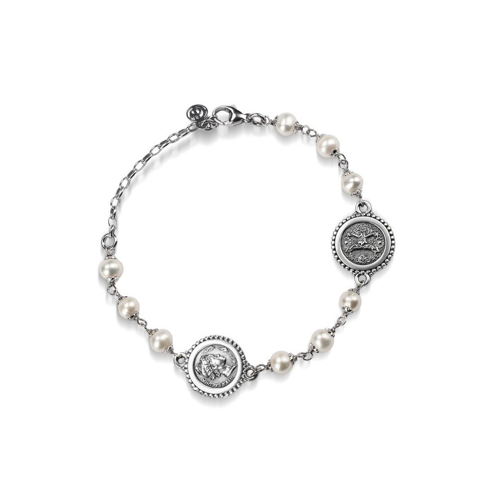 Bracciale argento brunito con Moneta, Maschera e perle [51201349]