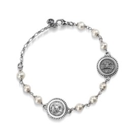Bracciale argento brunito con Moneta, Maschera e perle [51201349]