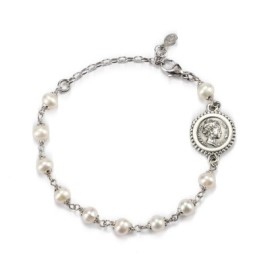 Bracciale argento brunito con filo di perle e moneta [5f79a24a]