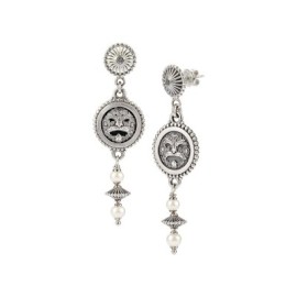 Orecchini pendenti argento brunito con perle e simbolo [ca3ea94f]