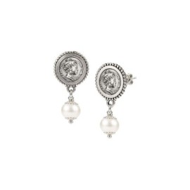 Orecchini argento brunito con Moneta di Hera e perle [c467184c]