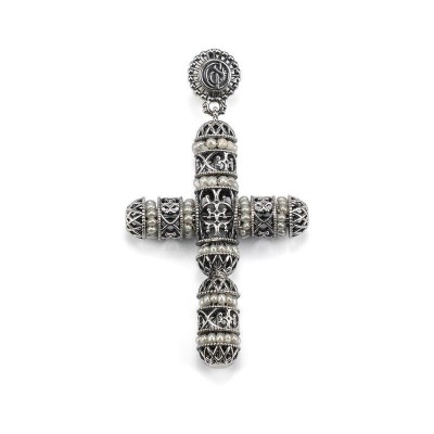 Pendente croce argento brunito con perle [7035b96f]