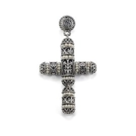 Pendente croce argento brunito con perle [7035b96f]