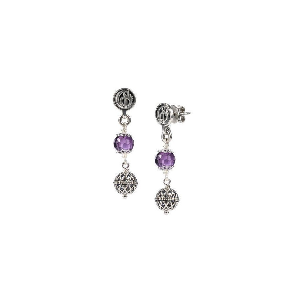Orecchini pendenti argento brunito con zirconia sfaccettata [fd52b426]
