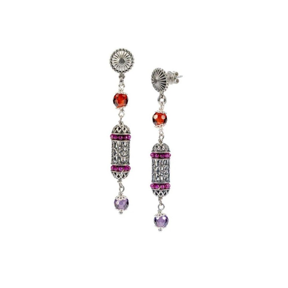 ORECCHINI IRIDE ARGENTO BRUNITO CUBIC ZIRCONIA MULTICOLOR E LANTERNA MEDITERRANEA [b6670d2b]