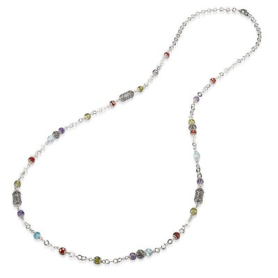 Collana lunga argento brunito con zirconia sfaccettata multicolor [a48cde2f]