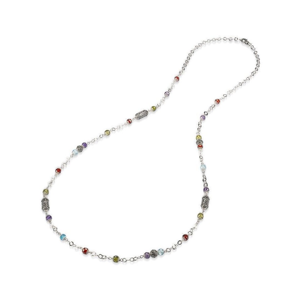 Collana lunga argento brunito con zirconia sfaccettata multicolor [a48cde2f]
