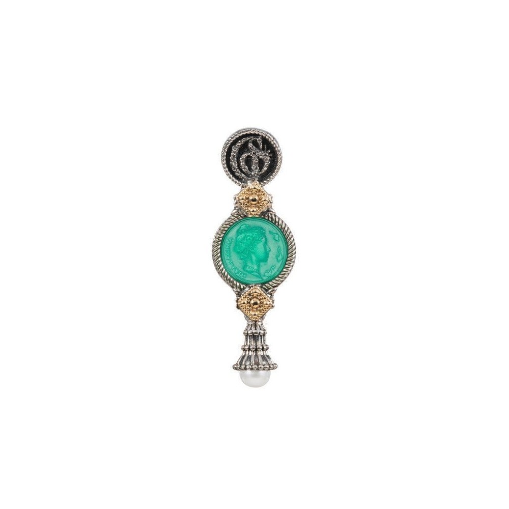 Ciondolo in argento e oro con pasta vitrea e perla [fab4f027]