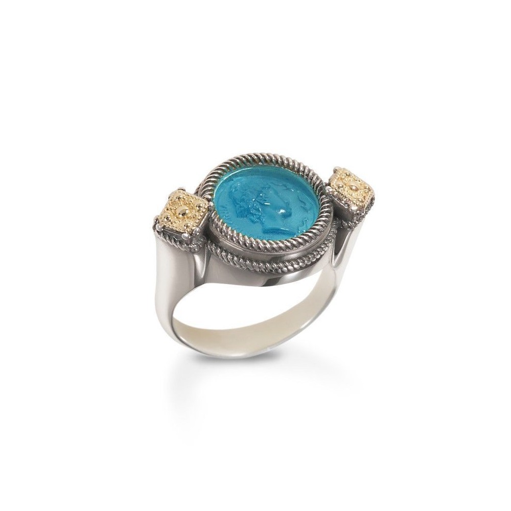 Anello in argento e oro con pasta vitrea [a430329a]