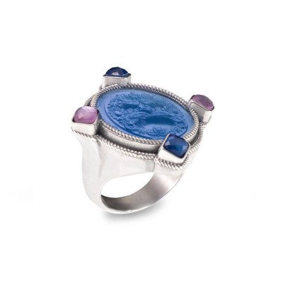 Anello in argento con pasta vitrea e triplette [11f512e9]