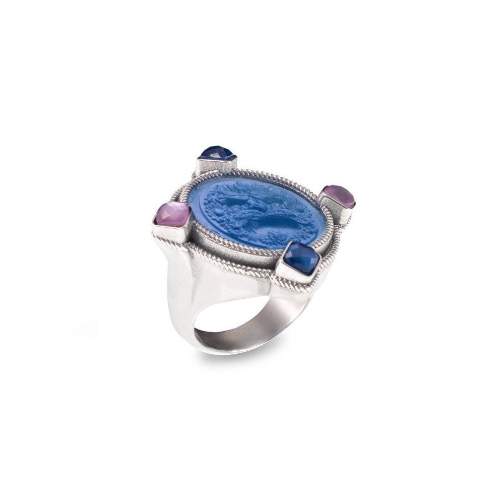 Anello in argento con pasta vitrea e triplette [11f512e9]