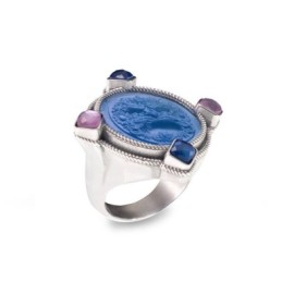 Anello in argento con pasta vitrea e triplette [11f512e9]