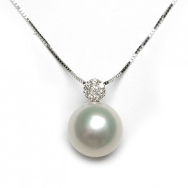 Girocollo in oro bianco con perla e diamante [7193791a]