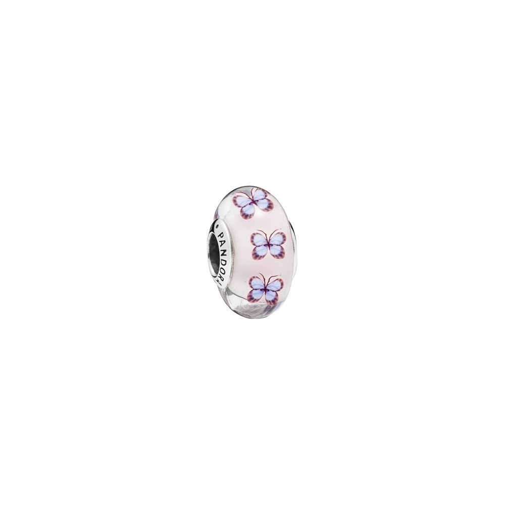 Charm Pandora Moments Vetro di Murano Rosa con Farfalle 797893 [824abd26]